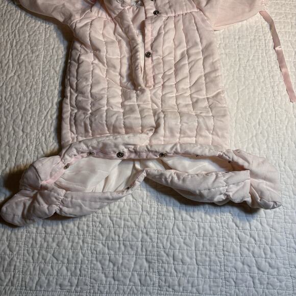 Vtg Her Majesty Pink Quilted Baby Bunting Pram Suit Bonnet Set 3-6 Mo. 1960s - Picture 4 of 7